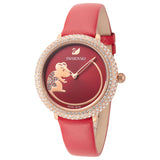  Shop Authentic Swarovski Crystal Frost Red Dial Red Leather Strap Watch for Women - 5519226 - Luxxuri