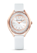  Shop Authentic Swarovski Crystalline Aura Silver Dial White Leather Strap Watch for Women - 5519453 - Luxxuri