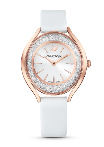  Shop Authentic Swarovski Crystalline Aura Silver Dial White Leather Strap Watch for Women - 5519453 - Luxxuri