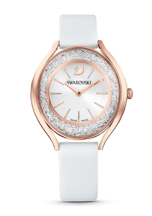  Shop Authentic Swarovski Crystalline Aura Silver Dial White Leather Strap Watch for Women - 5519453 - Luxxuri