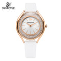  Shop Authentic Swarovski Crystalline Aura Silver Dial White Leather Strap Watch for Women - 5519453 - Luxxuri
