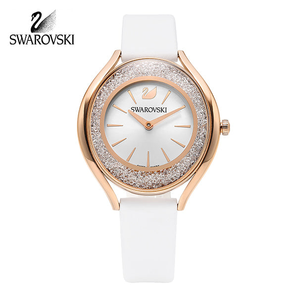  Shop Authentic Swarovski Crystalline Aura Silver Dial White Leather Strap Watch for Women - 5519453 - Luxxuri