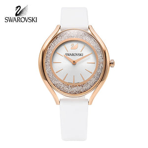  Shop Authentic Swarovski Crystalline Aura Silver Dial White Leather Strap Watch for Women - 5519453 - Luxxuri