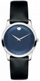  Shop Authentic Movado Museum Blue Dial Black Leather Strap Watch For Women - 0606611 - Luxxuri