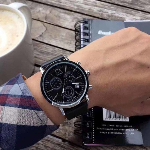  Shop Authentic Calvin Klein Post Minimal Chronograph Black Dial Black Leather Strap Watch for Men - K7627107 - Luxxuri