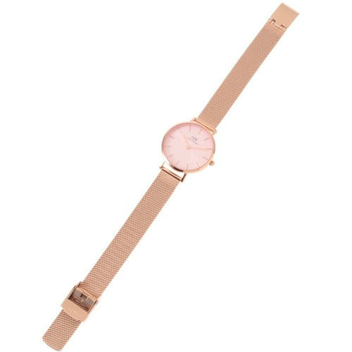 Shop Authentic Daniel Wellington Petite Melrose Pink Dial Rose Gold Mesh Strap Watch For Women - DW00100368 - Luxxuri