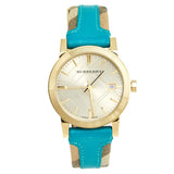  Shop Authentic Burberry Heritage Gold Dial Blue Leather Strap Watch for Women - BU9112 - Luxxuri