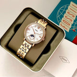  Shop Authentic Fossil Jacqueline Moonphase Mother of Pearl Dial Gold Steel Strap Watch for Women - ES5167 - Luxxuri