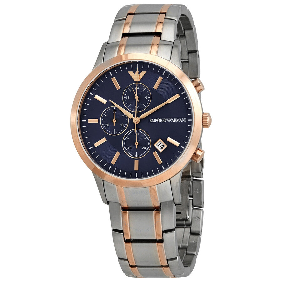  Shop Authentic Emporio Armani Renato Chronograph Blue Dial Two Tone Steel Strap Watch For Men - AR80025 - Luxxuri