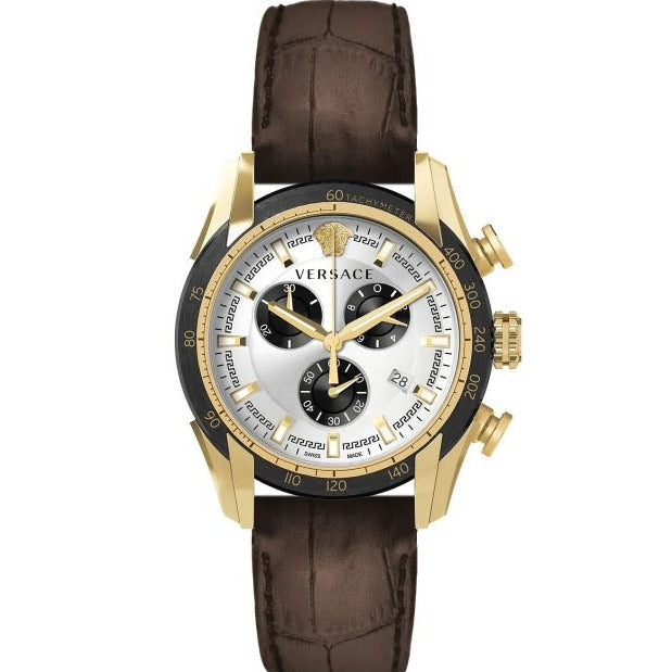  Shop Authentic Versace V-Ray Chronograph Quartz White Dial Brown Leather Strap Watch For Men - VE2I00221 - Luxxuri