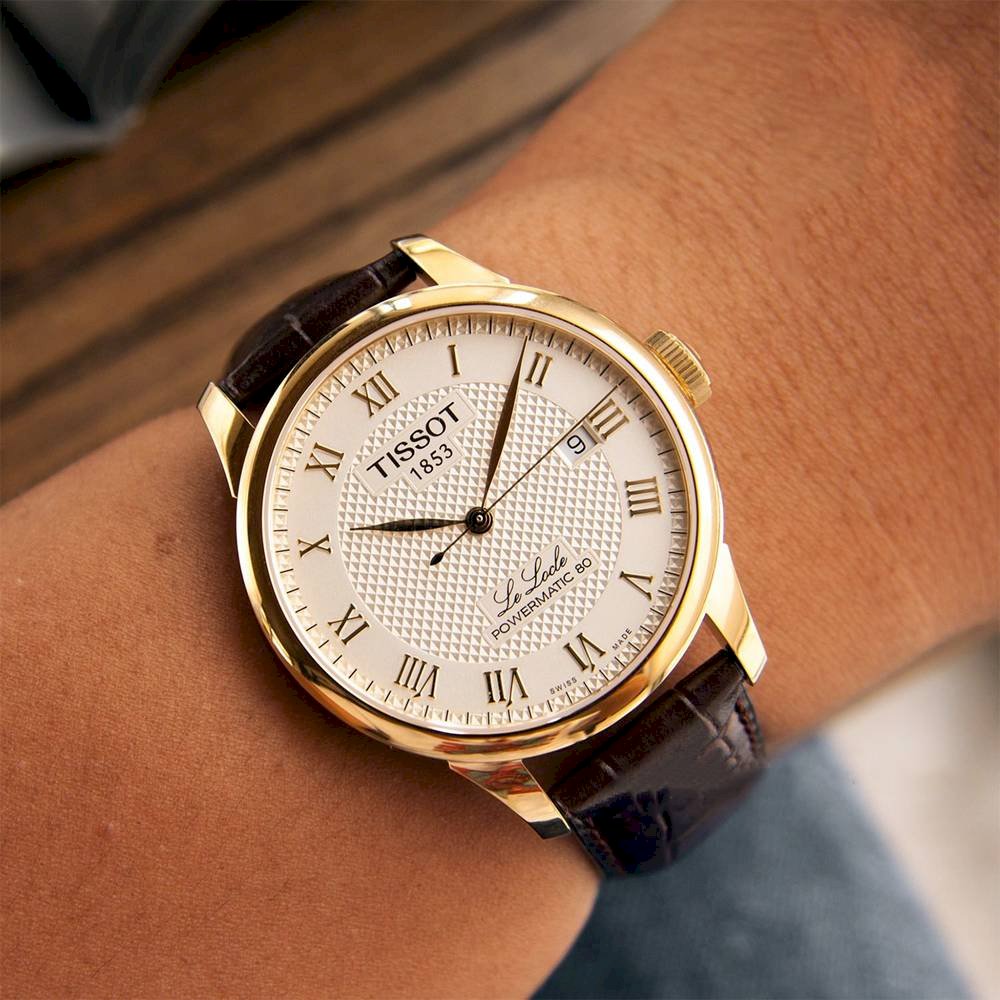 Tissot Le Locle Powermatic 80 Gold Dial Brown Leather Strap Watch For Men - T006.407.36.263.00