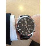  Shop Authentic Hugo Boss Aeroliner Chronograph Black Dial Black Leather Strap Watch For Men - 1512448 - Luxxuri