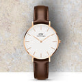  Shop Authentic Daniel Wellington Classic Petite Bristol White Dial Brown Leather Strap Watch For Women - DW00100171 - Luxxuri