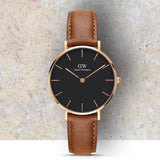  Shop Authentic Daniel Wellington Classic Petite Durham Black Dial Brown Leather Strap Watch For Women - DW00100166 - Luxxuri