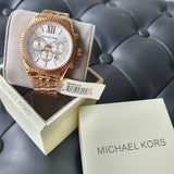  Shop Authentic Michael Kors Lexington Chronograph White Dial Rose Gold Steel Strap Watch For Women - MK8313 - Luxxuri