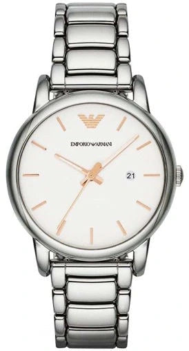 Emporio Armani Quartz White Dial Silver Steel Strap Watch For Men - AR90000