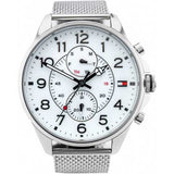  Shop Authentic Tommy Hilfiger Dean Chronograph White Dial Silver Mesh Bracelet Watch for Men - 1791277 - Luxxuri