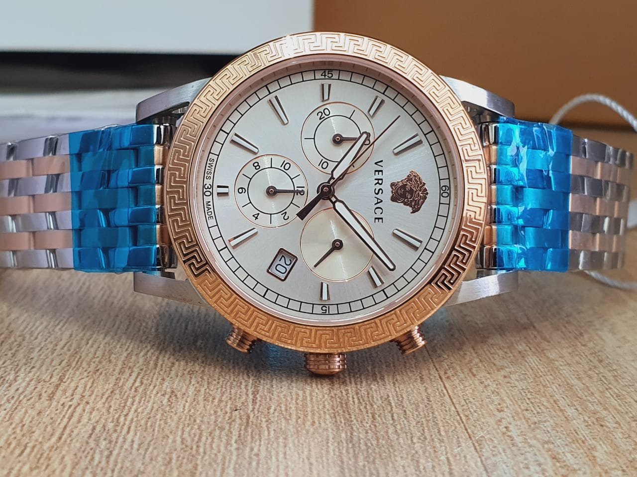  Shop Authentic Versace Sport Tech Chronograph While Dial Two Tone Steel Strap Watch for Men - VELT00319 - Luxxuri