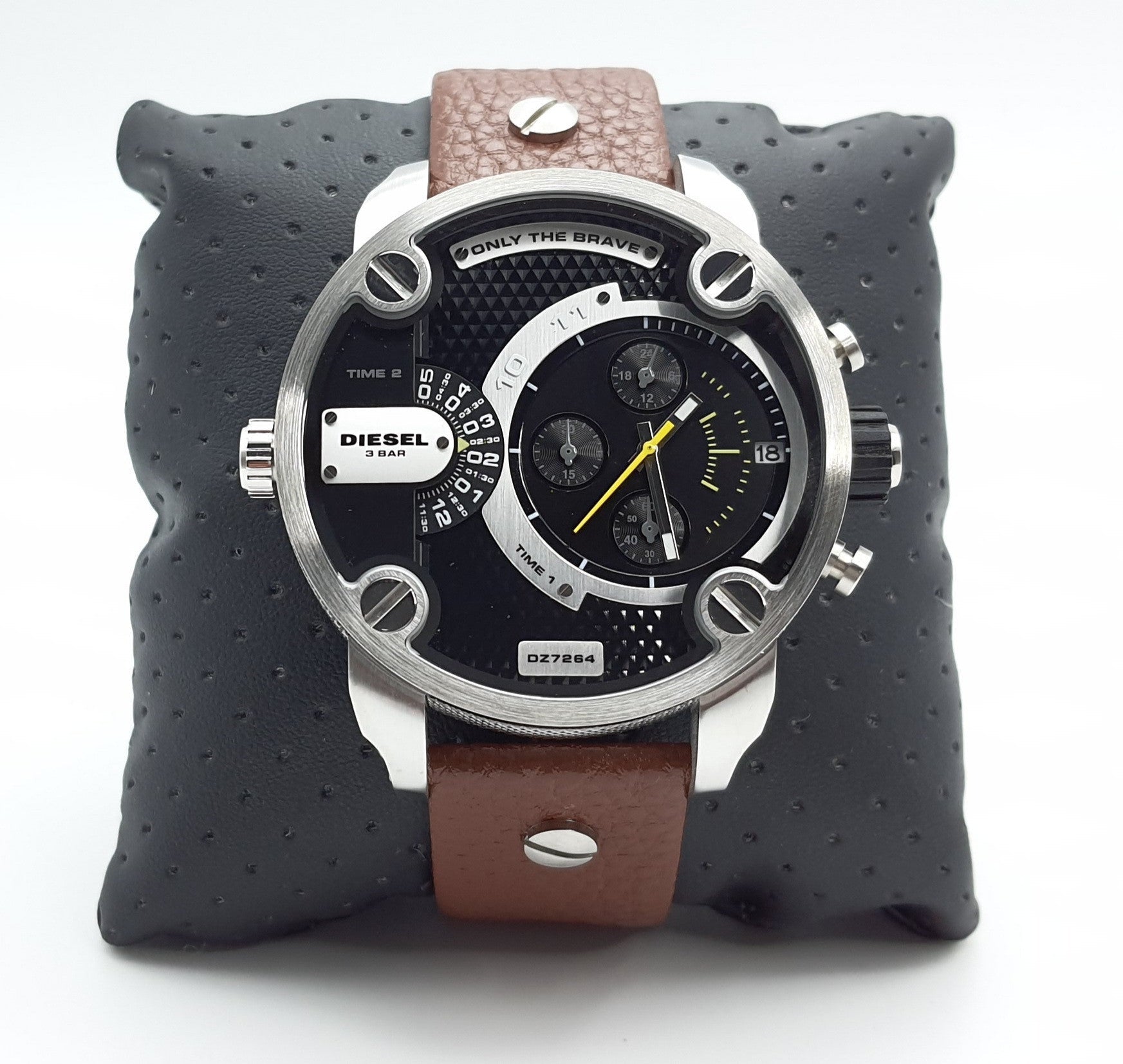  Shop Authentic Diesel SBA Dual Time Black Dial Brown Leather Strap Watch For Men - DZ7264 - Luxxuri