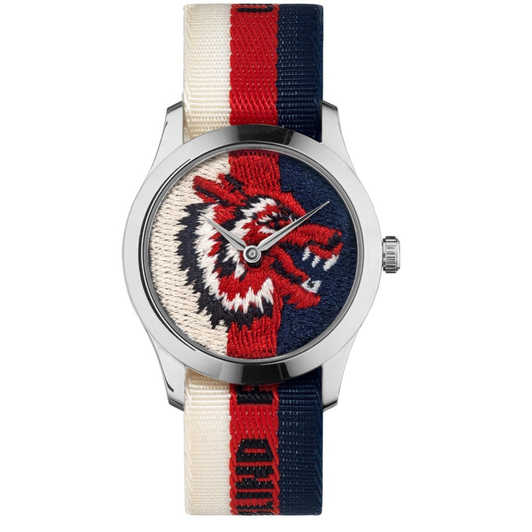  Shop Authentic Gucci G Timeless Quartz White Red Blue Dial Multicolored NATO Strap Watch For Men - YA1264059 - Luxxuri