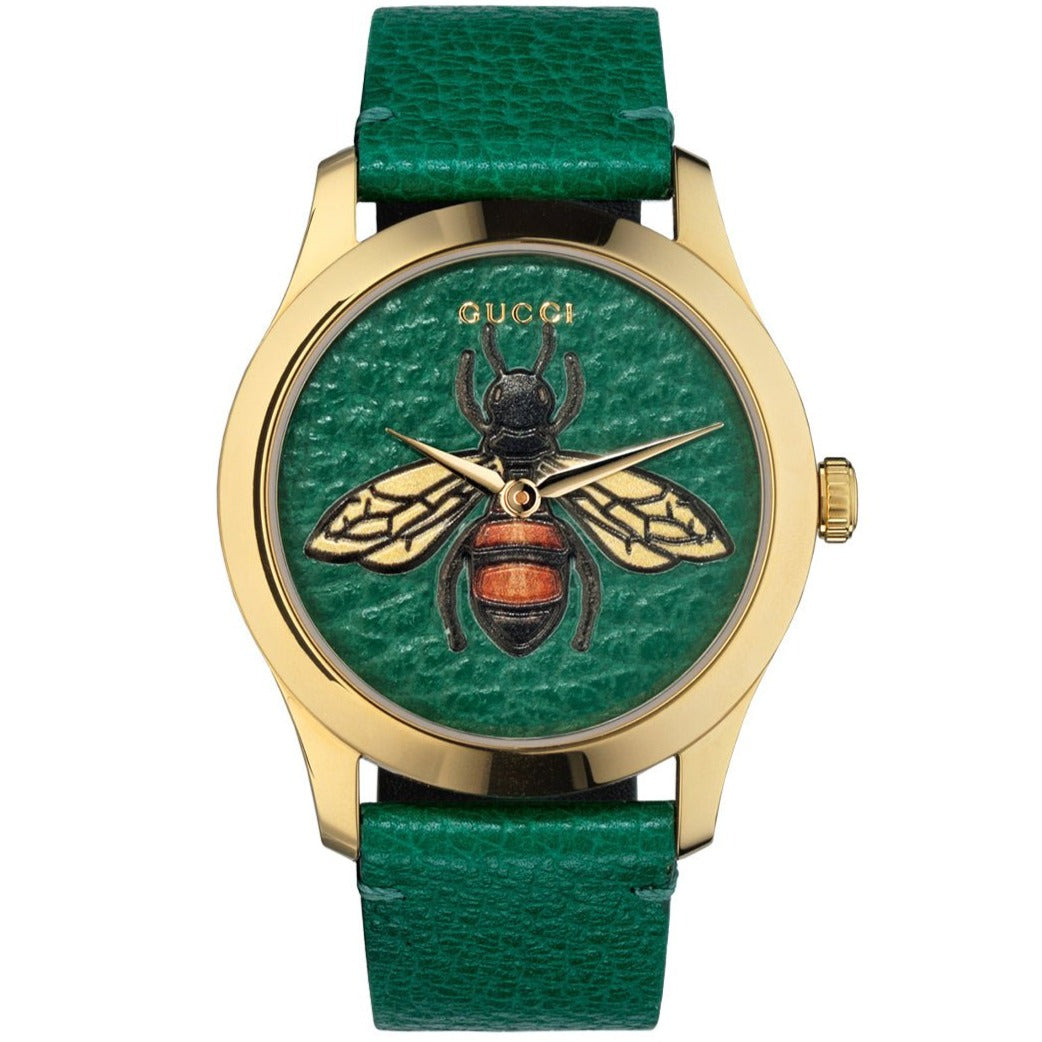  Shop Authentic Gucci G Timeless Bee Green Dial Green Leather Strap Watch For Women - YA1264065 - Luxxuri