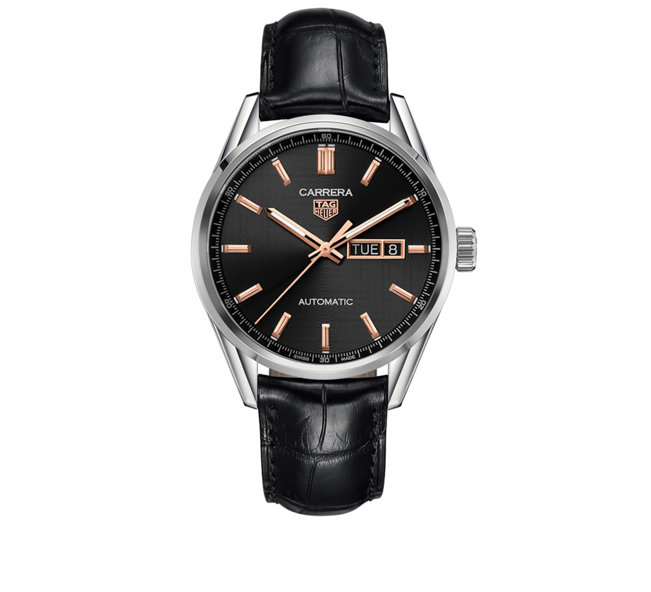  Shop Authentic Tag Heuer Carrera Day Date Black Dial Black Leather Strap Watch for Men - WBN2013.FC6503 - Luxxuri