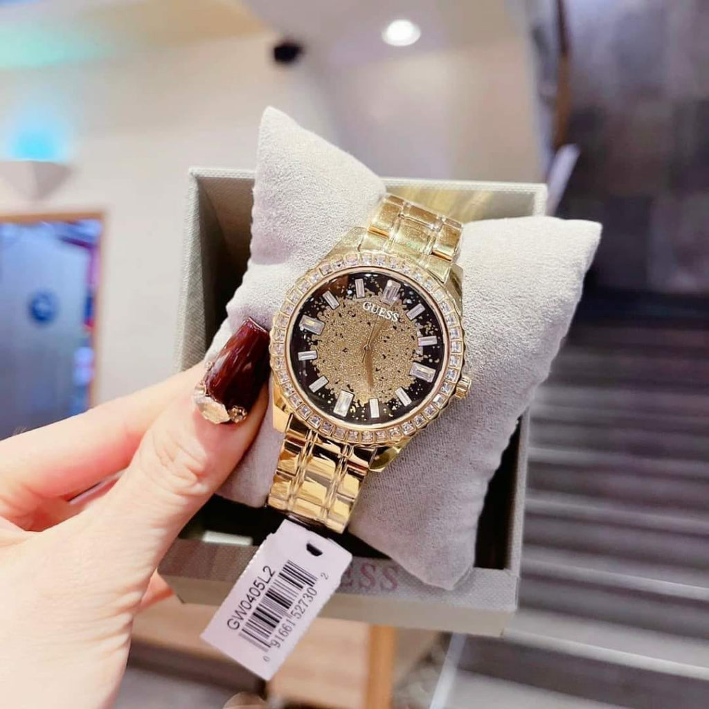  Shop Authentic Guess Night Life Diamonds Black Dial Gold Steel Strap Watch for Women - GW0405L2 - Luxxuri