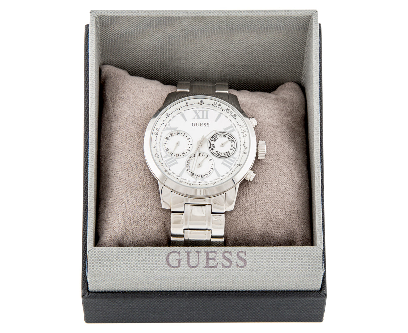  Shop Authentic Guess Sunrise Multifunction Quartz White Dial Silver Steel Strap Watch For Women - W0330L3 - Luxxuri