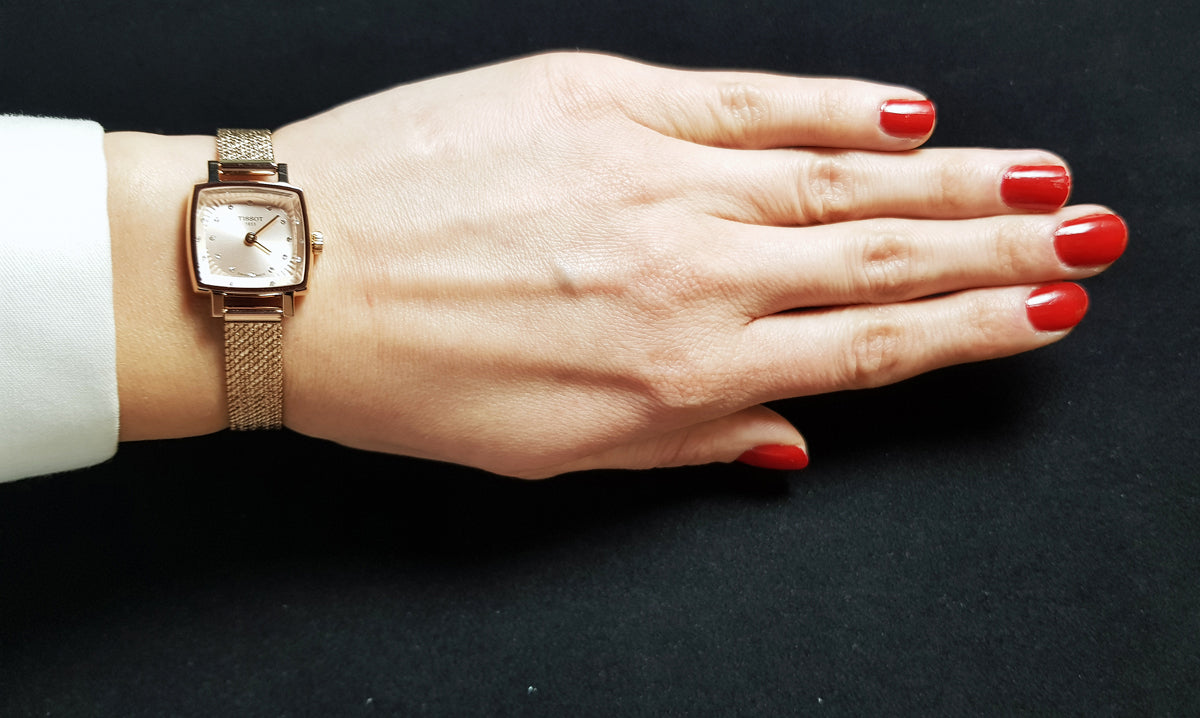 Tissot Lovely Square Lady Quartz Rose Gold Dial Rose Gold Mesh Bracelet Watch For Women - T058.109.33.456.00