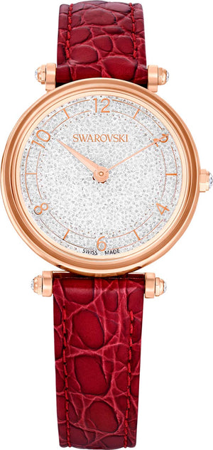  Shop Authentic Swarovski Crystalline Wonder Silver Dial Red Leather Strap Watch for Women - 5656905 - Luxxuri
