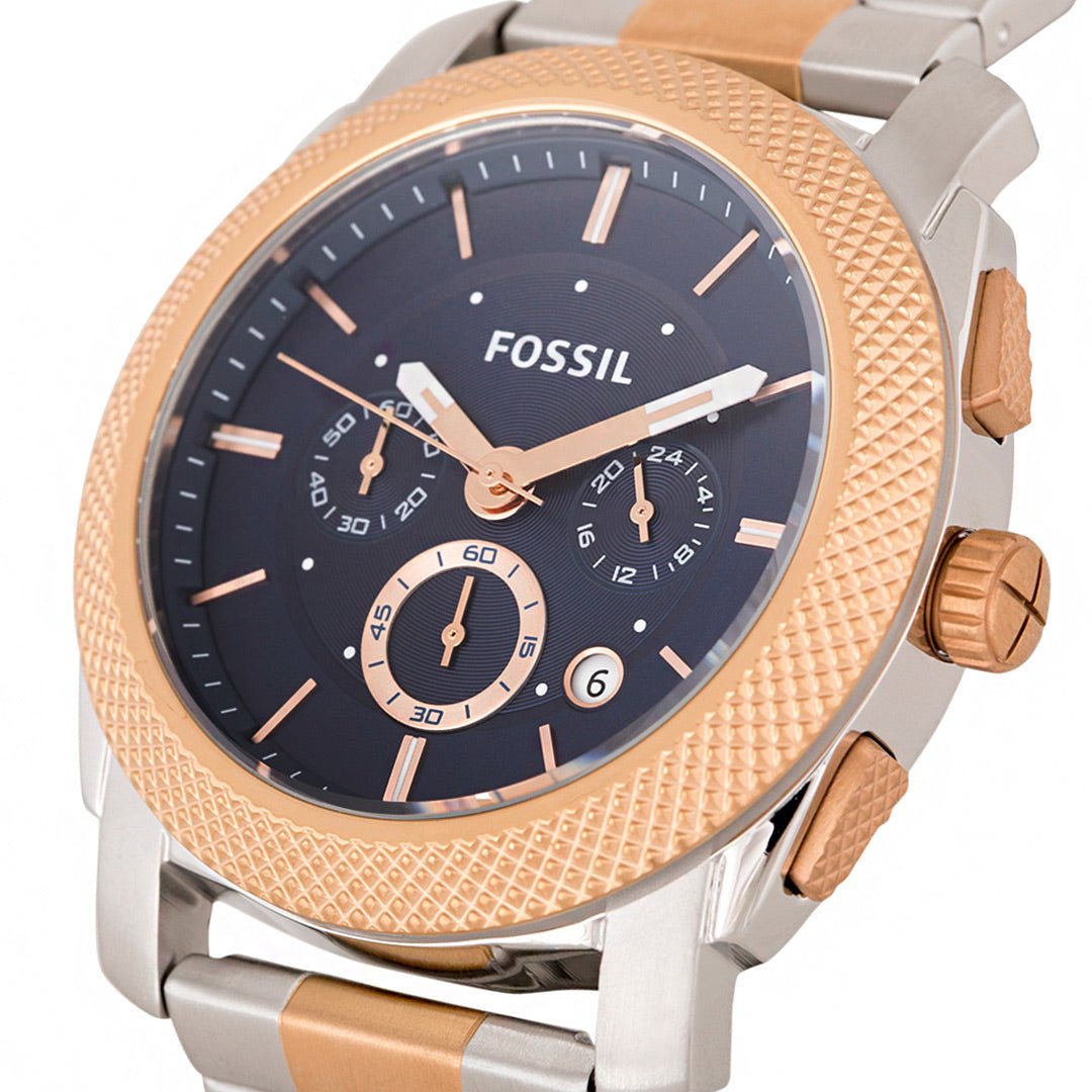Fossil Machine Blue Dial Two Tone Steel Strap Watch for Men - FS5037