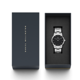  Shop Authentic Daniel Wellington Iconic Link Black Dial Silver Steel Strap Watch For Women - DW00100342 - Luxxuri
