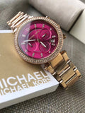  Shop Authentic Michael Kors Mini Parker Multi-Function Plum Mother of Pearl Dial Rose Gold Steel Strap Watch For Women - MK6403 - Luxxuri