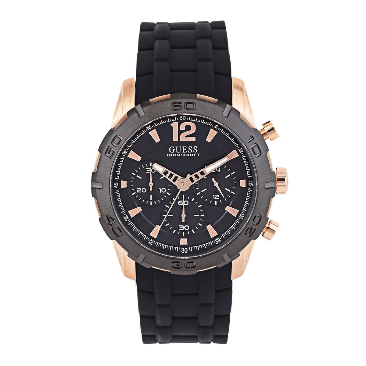  Shop Authentic Guess Caliber Chronograph Black Dial Black Rubber Strap Watch for Men  - W0864G2 - Luxxuri