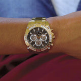  Shop Authentic Guess Trophy Diamonds Black Dial Gold Steel Strap Watch for Men - GW0390G2 - Luxxuri