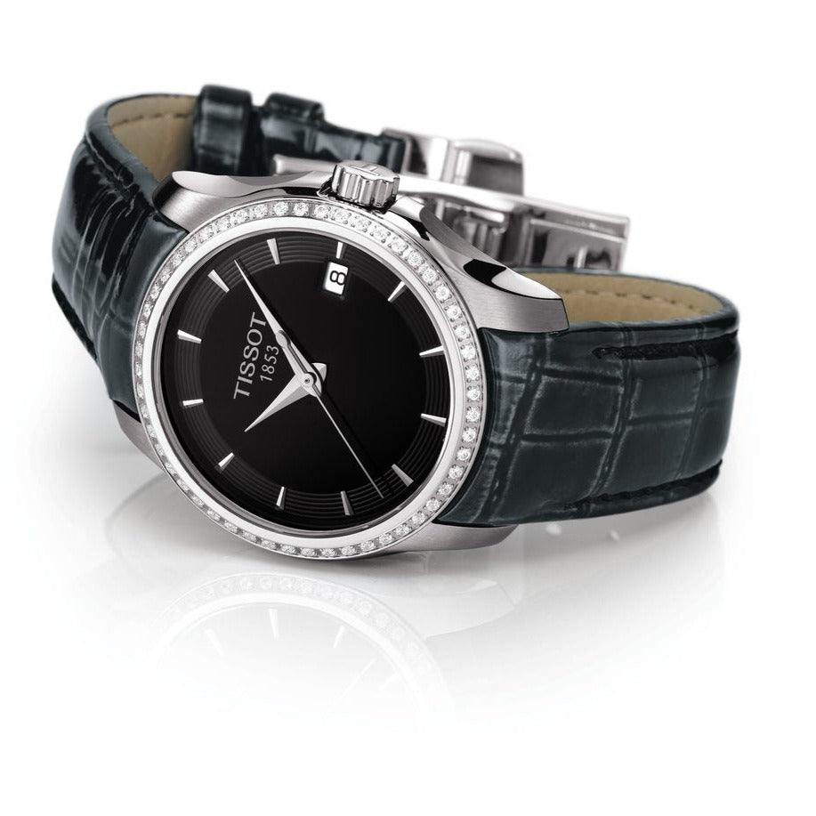  Shop Authentic Tissot T Trend Couturier Diamonds Black Dial Black Leather Strap Watch for Women - T035.210.66.051.00 - Luxxuri