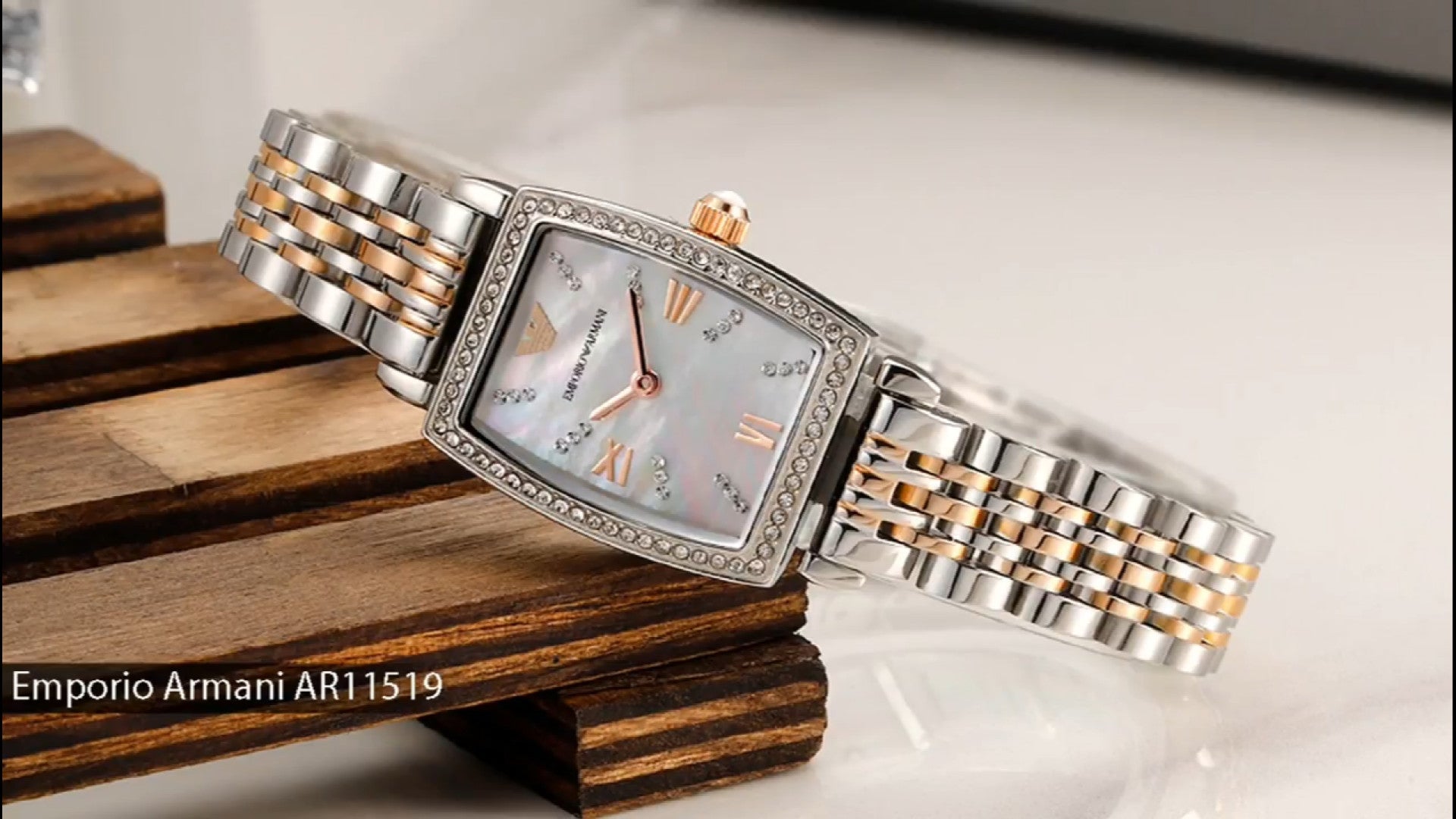  Shop Authentic Emporio Armani Gianni T Bar White Mother Of Pearl Dial Two Tone Steel Strap Watch For Women - AR11519 - Luxxuri