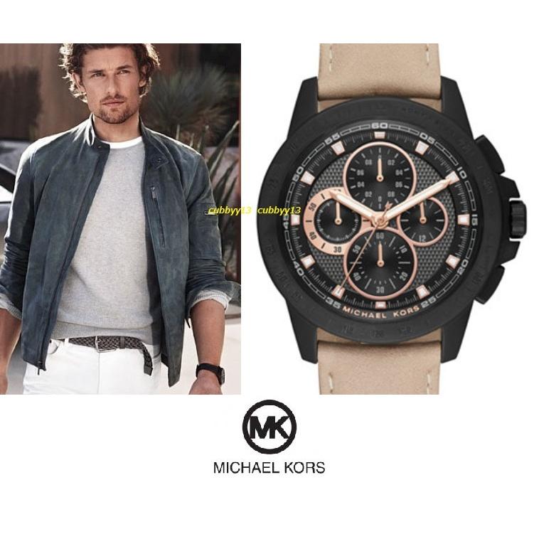  Shop Authentic Michael Kors Ryker Chronograph Black Dial Beige Leather Strap Watch For Men - MK8520 - Luxxuri