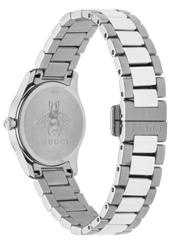  Shop Authentic Gucci G Timeless Quartz Diamonds Black Dial Silver Steel Strap Watch For Women - YA1265024 - Luxxuri