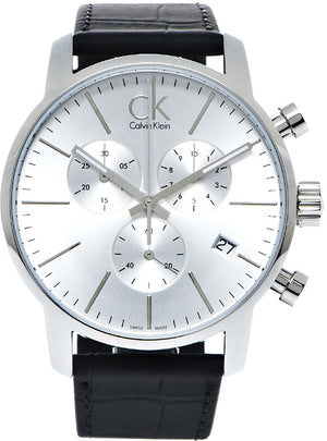  Shop Authentic Calvin Klein City Chronograph Silver Dial Black Leather Strap Watch for Men - K2G271C6 - Luxxuri