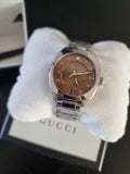  Shop Authentic Gucci Vintage Diamonds Brown Dial Silver Steel Strap Watch For Men - YA142409 - Luxxuri