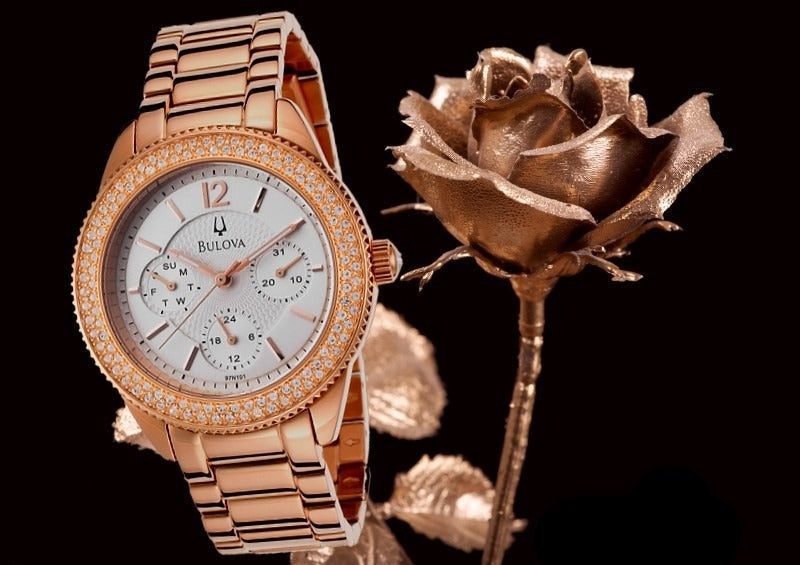  Shop Authentic Bulova Crystal Silver Dial Rose Gold Steel Strap Watch for Women - 97N101 - Luxxuri