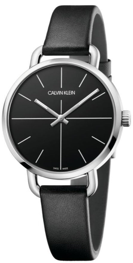  Shop Authentic Calvin Klein Even Black Dial Black Leather Strap Watch for Women  - K7B231CZ - Luxxuri