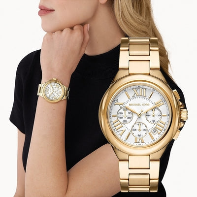  Shop Authentic Michael Kors Camille Chronograph White Dial Gold Steel Strap Watch For Women - MK7270 - Luxxuri