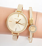  Shop Authentic Michael Kors Jaryn Quartz Gold Dial Gold Steel Strap Watch For Women - MK3784 - Luxxuri