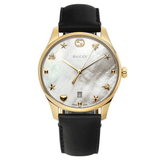  Shop Authentic Gucci G-Timeless Mother of Pearl Dial Black Leather Strap Watch For Women - YA1264044 - Luxxuri