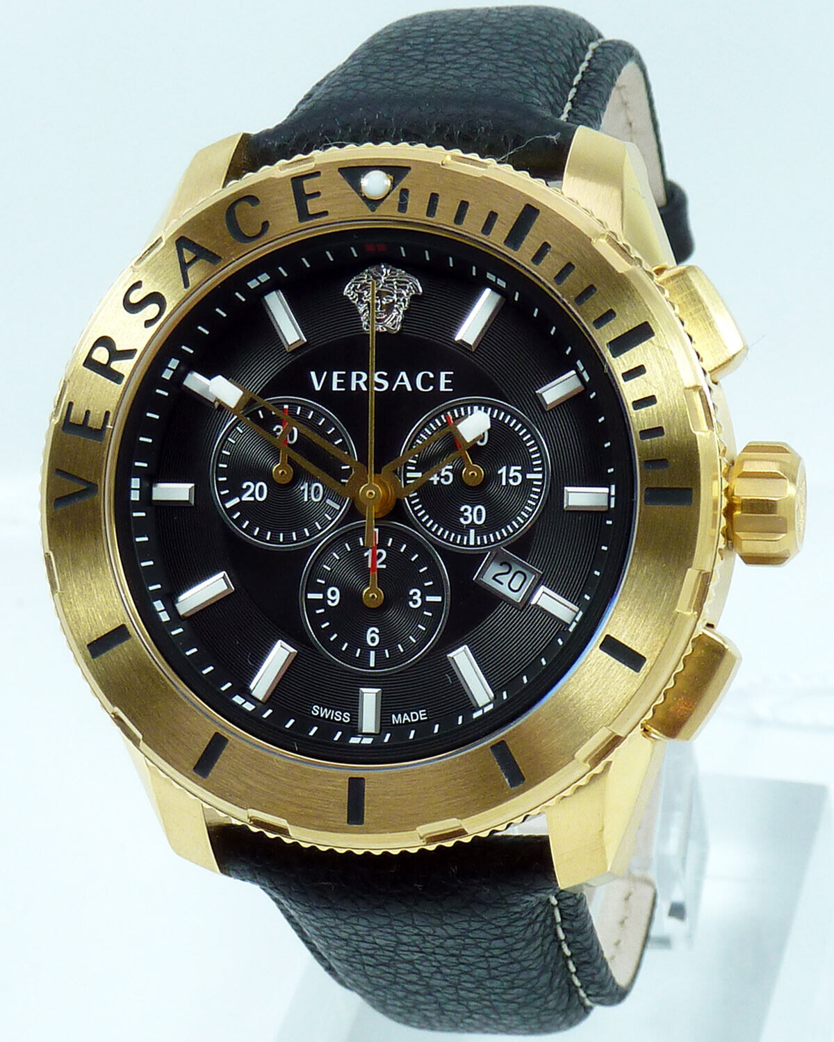  Shop Authentic Versace Casual Chronograph Black Dial Black Leather Strap Watch for Men - VERG003-18 - Luxxuri