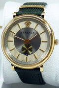  Shop Authentic Versace V-Circle Manifesto Gold Dial Black Leather Strap Watch for Men - VBQ030017 - Luxxuri