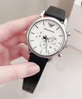  Shop Authentic Emporio Armani Classic Quartz Chronograph White Dial Black Leather Strap Watch For Men - AR1807 - Luxxuri
