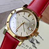  Shop Authentic Burberry The City Gold Dial Red Leather Strap Watch for Women - BU9140 - Luxxuri